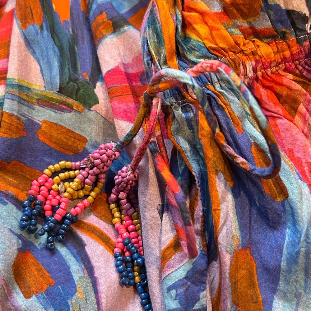 Farm Rio Coloured Bananas Tropical Chic Resort Wear Smocked Maxi Dress M - Picture 9 of 15
